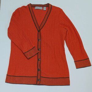 Liz Claiborne orange/red cardigan with brown accents, size M